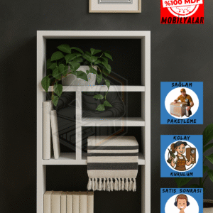 Tamamı MDF 5 Bölmeli Modern Beyaz Kitaplık Salon/Yatak Odası/Çalışma Odası/Ofis