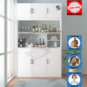 Tamamı MDF 6 Kapaklı Açık Raflı Çok Amaçlı Mega Mutfak Dolabı / Kiler Dolabı