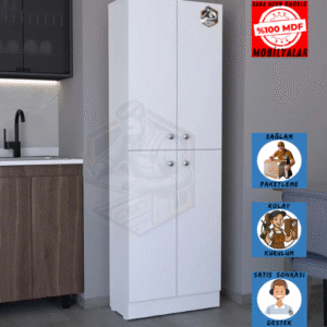 Tamamı MDF 4 Kapaklı Bol Raflı Çok Amaçlı Kiler Dolabı