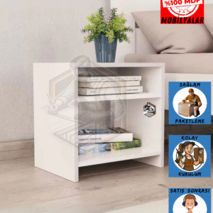 Tamamı MDF Pelin Açık Raflı Komodin Beyaz