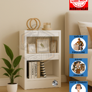 Tamamı MDF Modern Bölmeli 2 Raflı Bazalı Kitaplık