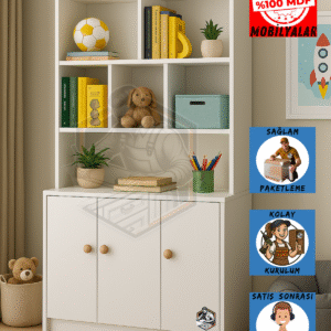 Tamamı MDF Çok Amaçlı 3 Kapaklı Açık Raflı Kiler & Kitaplık Dolabı / Mutfak / Salon / Ofis / Çocuk Odası