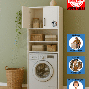 Tamamı MDF Hisar Çamaşır Makinesi Dolabı Kapaklı / Açık Raflı